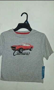 Kids Grey Tee with Red Camaro Car Graphic
